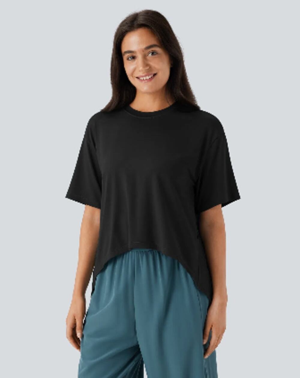 Halara Relaxed Fit Top Size Small NWOT Short Sleeve High Low Hem Casual Shirt